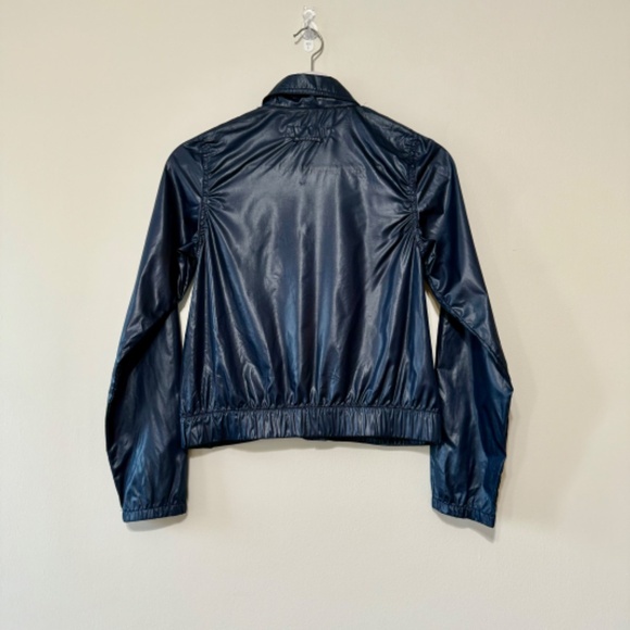 Proenza Schouler  Lightweight Metallic Shiny Coated Bomber Jacket Navy Blue - Picture 5 of 8